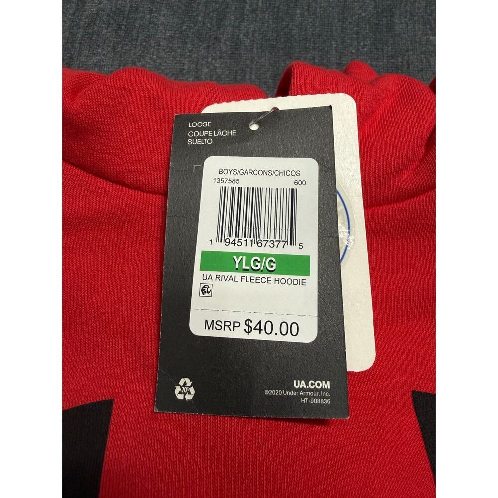 NWT Under Armour Rival Fleece Big Logo Hoodie Boys Large Racer Red Long Sleeve - Picture 6 of 6